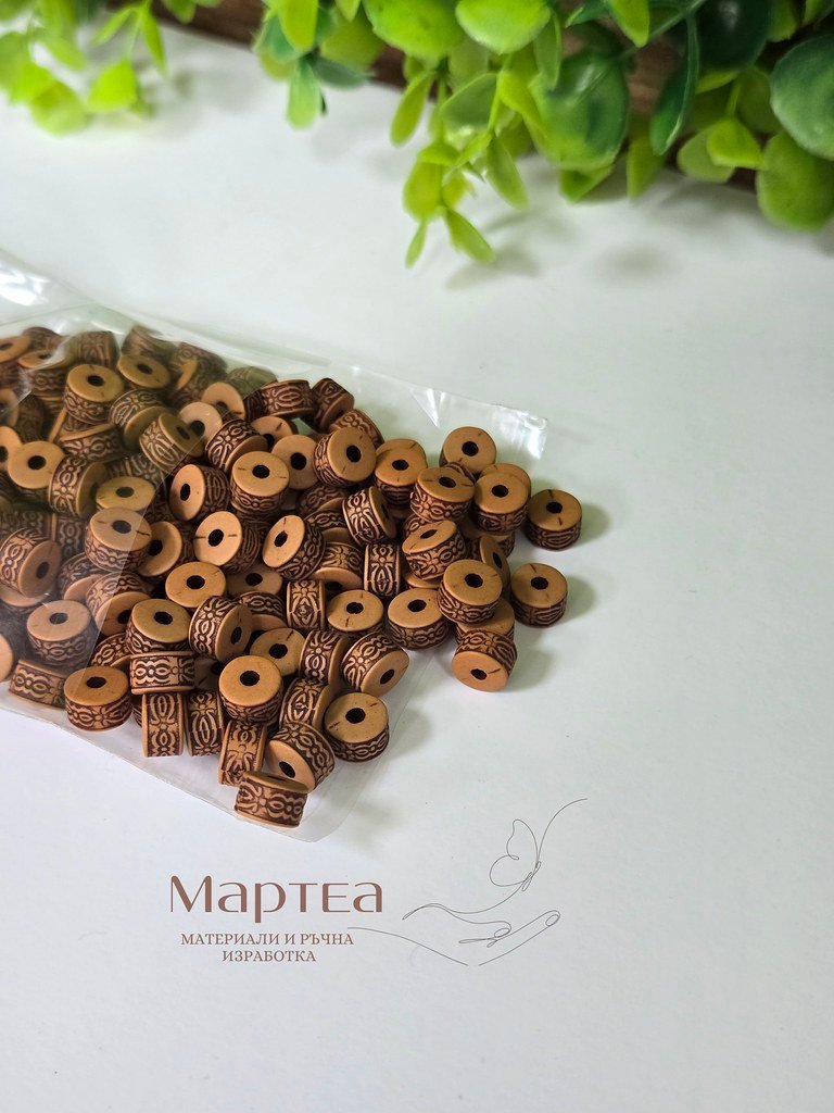 cylinder beads in wooden embroidery