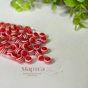 Мънисто червено с бяло райе