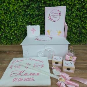 Комплект за кръщене - Вариант 2 - Розово