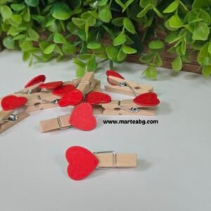Дървени щипки + сърце - 10бр.